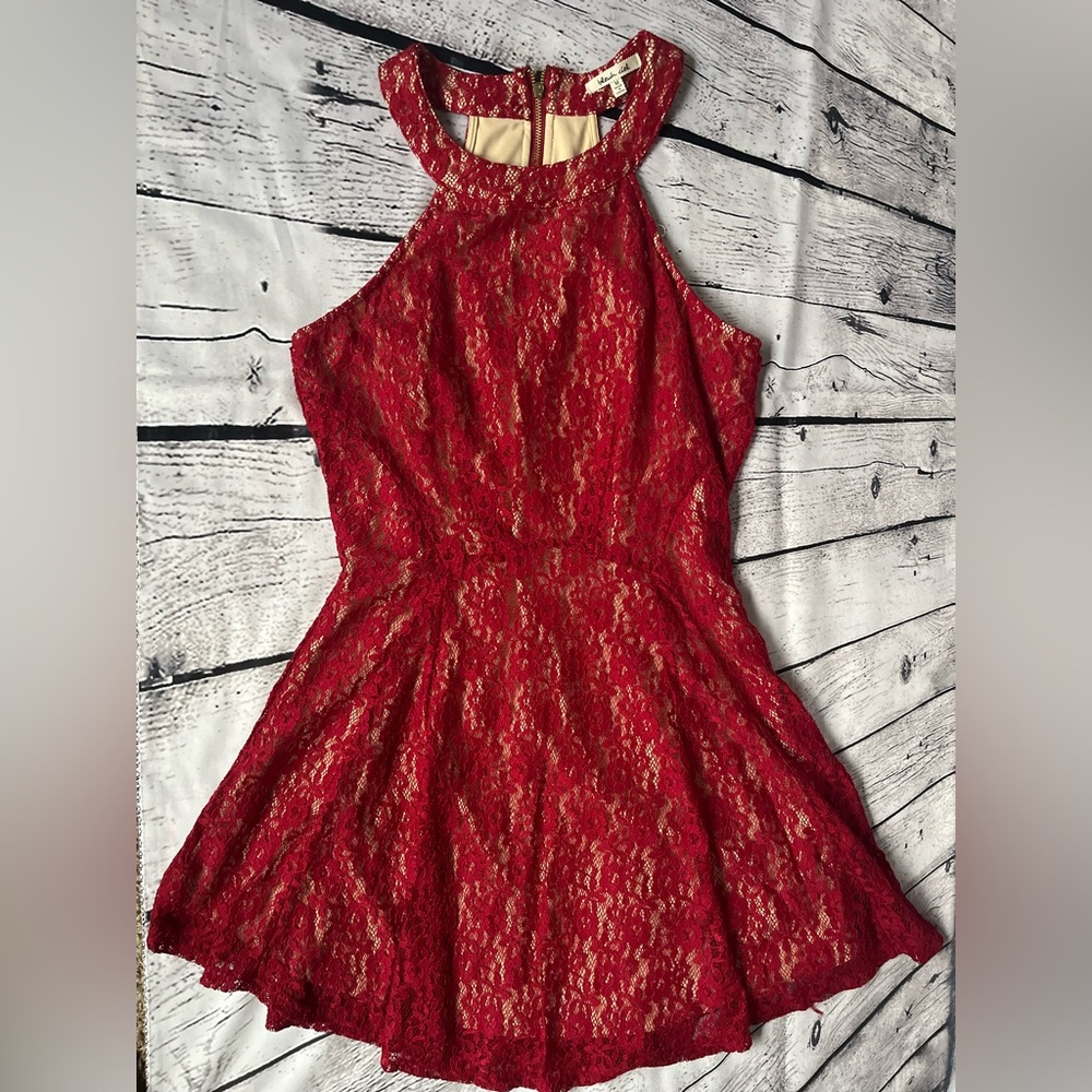 Red Lace High- Neck Dress Size Medium